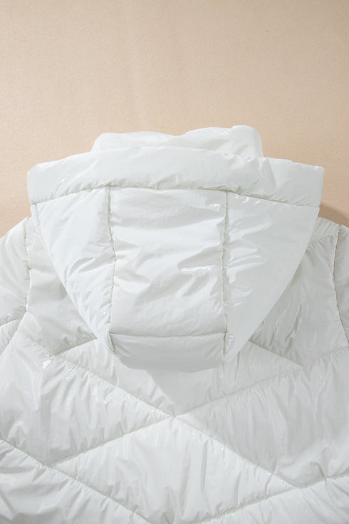 Casual Solid Quilted Hooded Zip Up Puffer Jacket