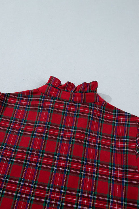 Plaid Long Sleeve Shift Silhouette Decoration Mini Dress