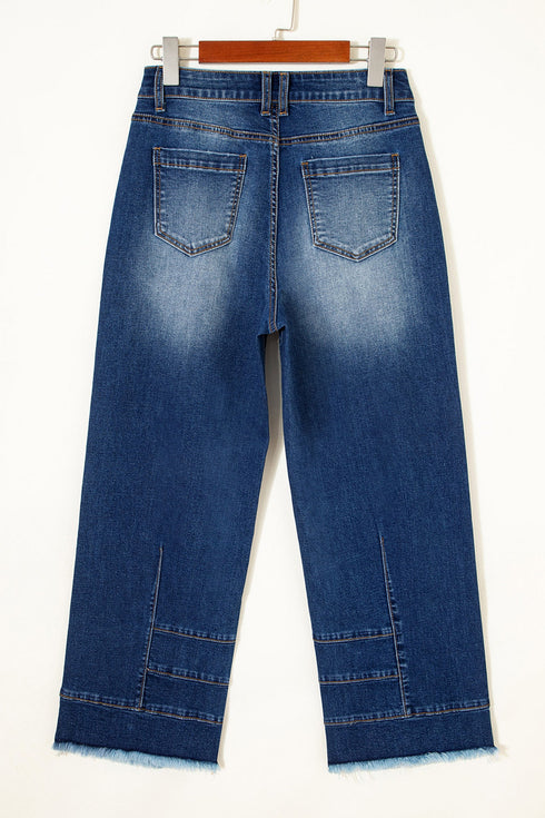 Seam Detail Raw Hem Ankle Length Denim Jeans
