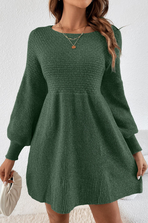 Textured Long Sleeve Fit And Flare Sweater Dress