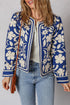 Bohemian Floral Print Open Front Buttoned Cuff Jacket