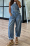 Adjustable Buckle Bib Pocket Barrel Leg Denim Overalls