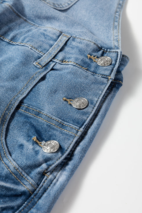 Adjustable Buckle Wide Leg Denim Barrel Jumpsuit