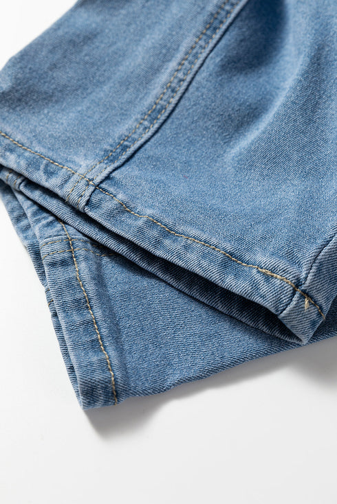 Adjustable Buckle Wide Leg Denim Barrel Jumpsuit