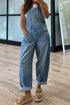 Adjustable Buckle Wide Leg Denim Barrel Jumpsuit