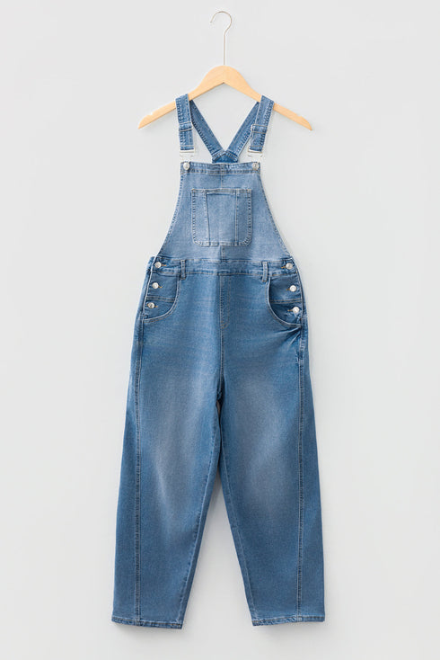 Adjustable Buckle Wide Leg Denim Barrel Jumpsuit