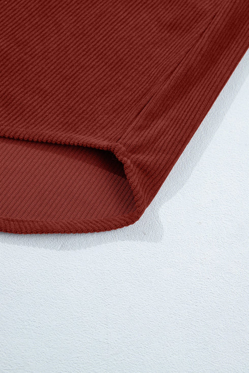 Adjustable Cuff Long Sleeve Plain Corduroy Shirt