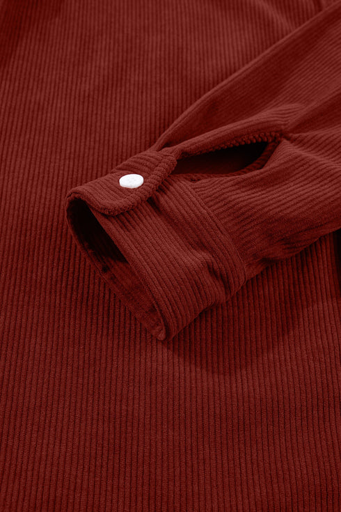 Adjustable Cuff Long Sleeve Plain Corduroy Shirt