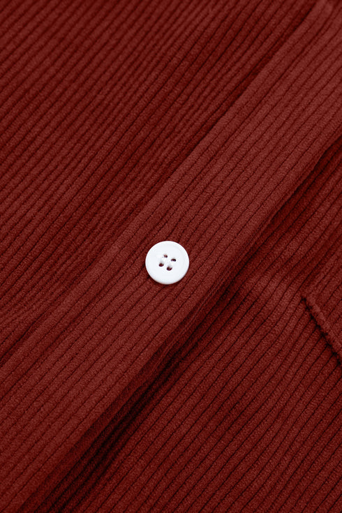 Adjustable Cuff Long Sleeve Plain Corduroy Shirt
