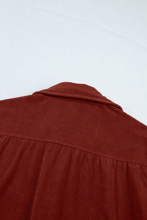 Adjustable Cuff Long Sleeve Plain Corduroy Shirt
