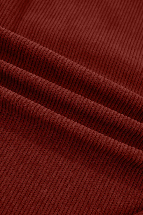 Adjustable Cuff Long Sleeve Plain Corduroy Shirt
