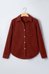 Adjustable Cuff Long Sleeve Plain Corduroy Shirt