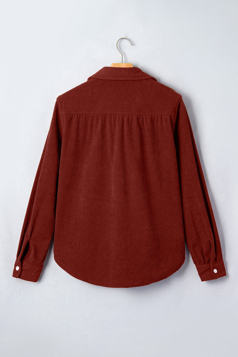 Adjustable Cuff Long Sleeve Plain Corduroy Shirt