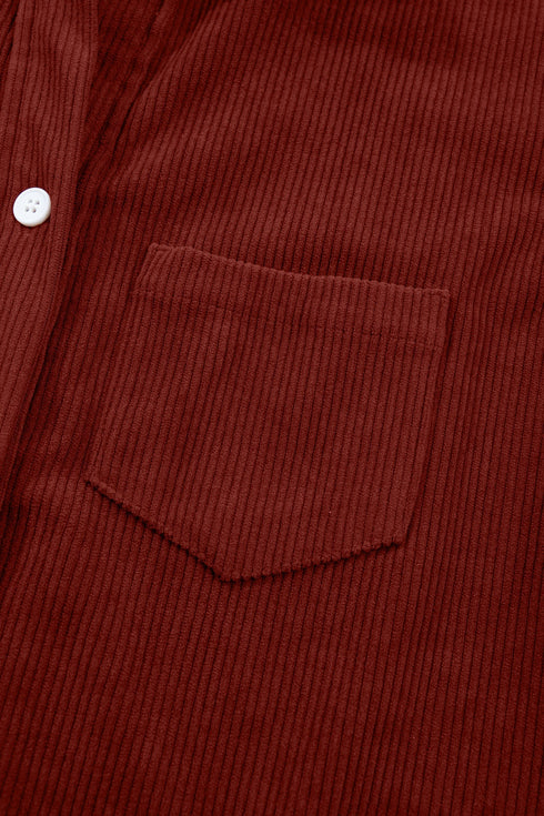 Adjustable Cuff Long Sleeve Plain Corduroy Shirt