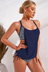Adjustable Drawstring Blouson Hem Print Tankini Set
