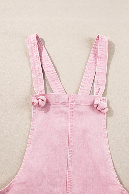 Adjustable Knot Strap Utility Pocket Denim Romper