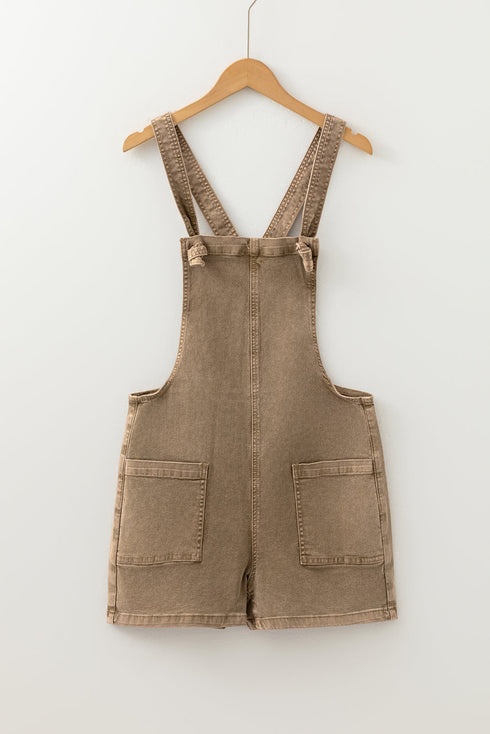 Adjustable Knot Strap Utility Pocket Denim Romper