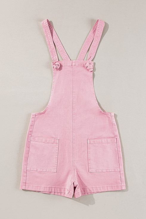 Adjustable Knot Strap Utility Pocket Denim Romper