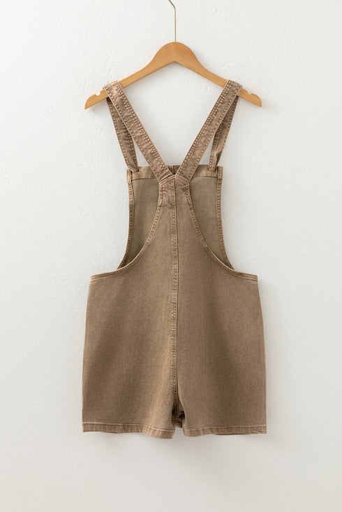 Adjustable Knot Strap Utility Pocket Denim Romper