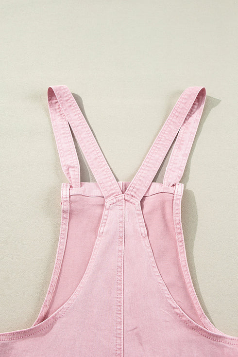 Adjustable Knot Strap Utility Pocket Denim Romper