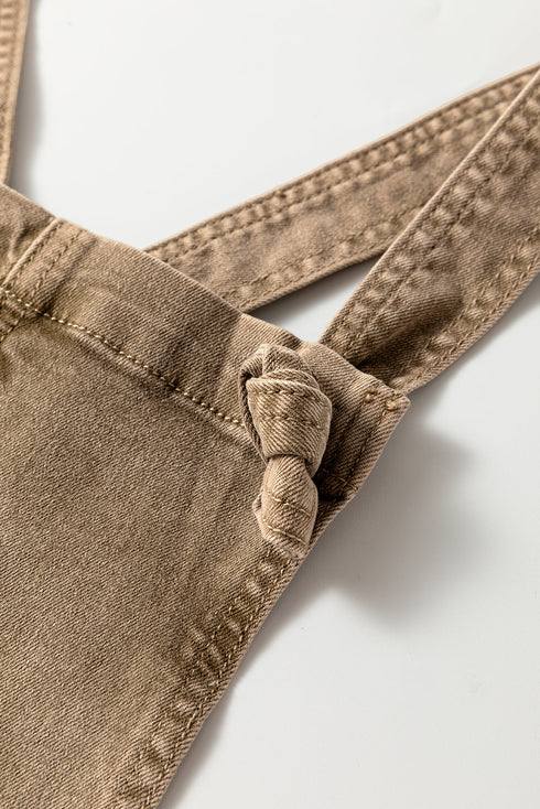 Adjustable Knot Strap Utility Pocket Denim Romper