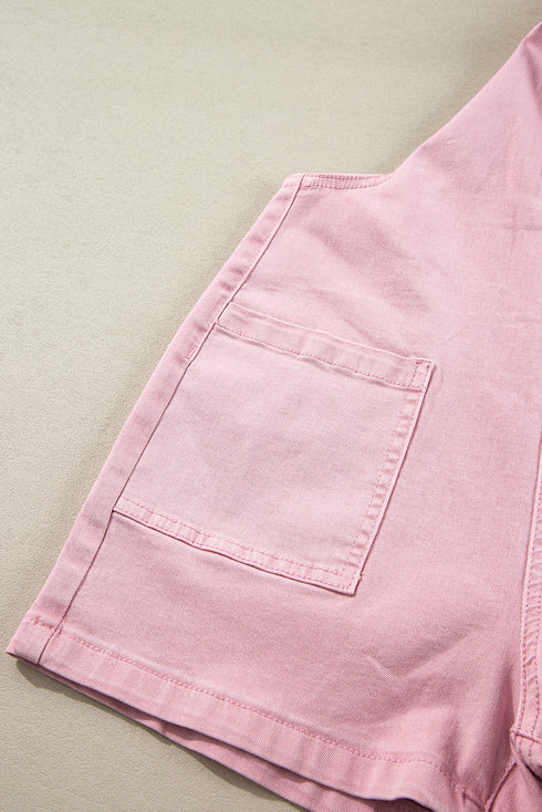 Adjustable Knot Strap Utility Pocket Denim Romper