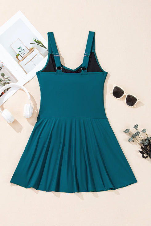 Adjustable Straps Cutout Ruched Knot Slit One Piece Swim Dress