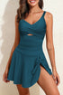 Adjustable Straps Cutout Ruched Knot Slit One Piece Swim Dress