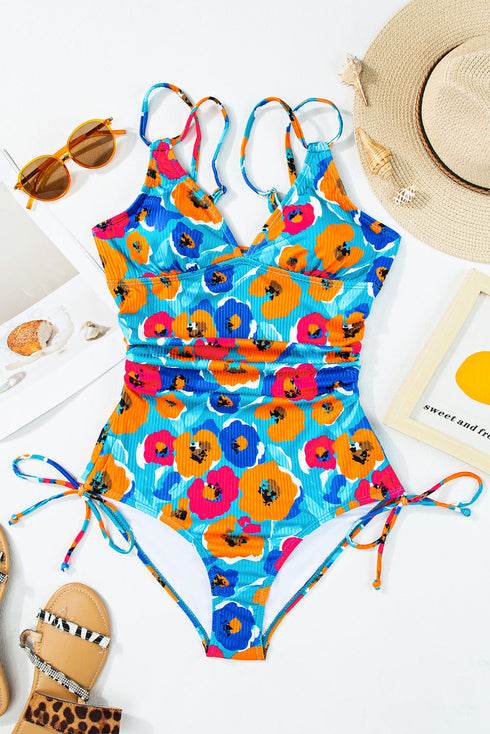 Adjustable Straps Ribbed Knit One Piece Swimsuit