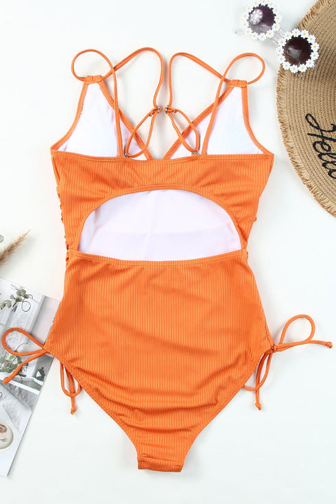 Adjustable Straps Ribbed Knit One Piece Swimsuit