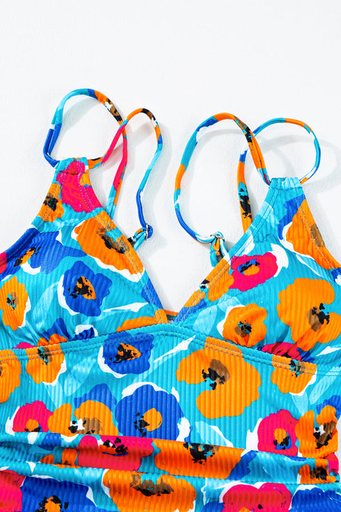 Adjustable Straps Ribbed Knit One Piece Swimsuit