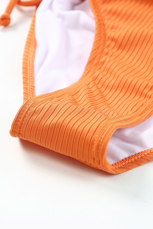 Adjustable Straps Ribbed Knit One Piece Swimsuit