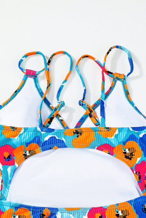 Adjustable Straps Ribbed Knit One Piece Swimsuit