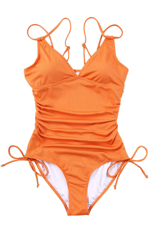 Adjustable Straps Ribbed Knit One Piece Swimsuit