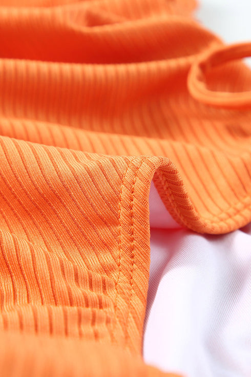 Adjustable Straps Ribbed Knit One Piece Swimsuit