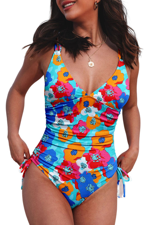 Adjustable Straps Ribbed Knit One Piece Swimsuit