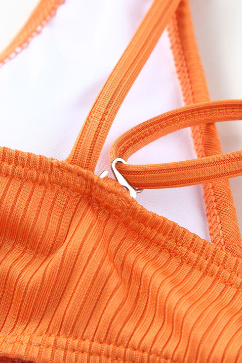 Adjustable Straps Ribbed Knit One Piece Swimsuit