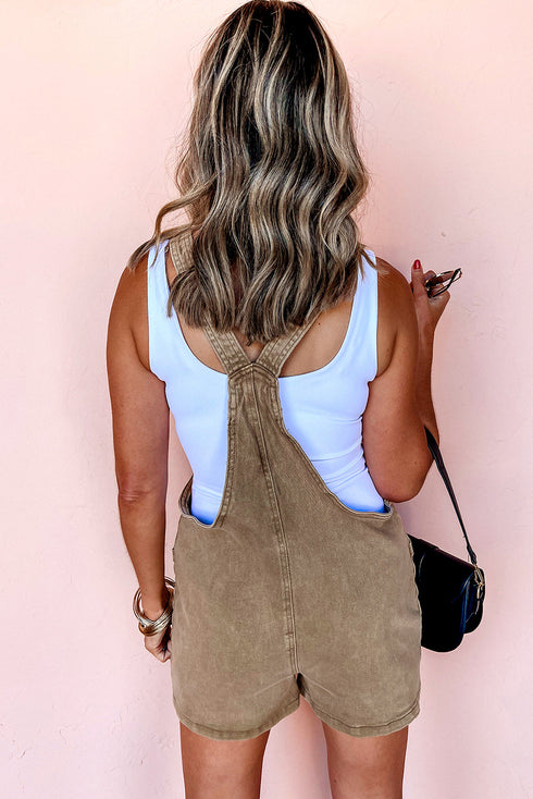 Adjustable Tie Knot Strap Washed Denim Casual Shortall Romper