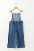 Adjustable Tie Strap Cropped Wide Leg Denim Jumpsuit