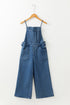 Adjustable Tie Strap Cropped Wide Leg Denim Jumpsuit