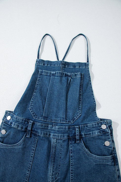 Adjustable Tie Strap Cropped Wide Leg Denim Jumpsuit
