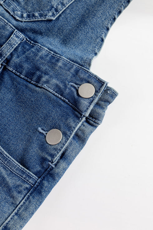 Adjustable Tie Strap Cropped Wide Leg Denim Jumpsuit