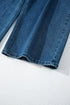Adjustable Tie Strap Cropped Wide Leg Denim Jumpsuit