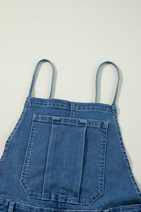 Adjustable Tie Strap Cropped Wide Leg Denim Jumpsuit
