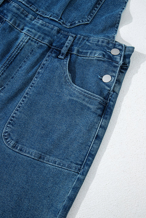 Adjustable Tie Strap Cropped Wide Leg Denim Jumpsuit
