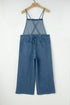 Adjustable Tie Strap Cropped Wide Leg Denim Jumpsuit