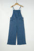 Adjustable Tie Strap Cropped Wide Leg Denim Jumpsuit