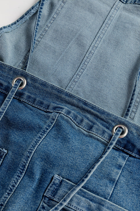 Adjustable Tie Strap Cropped Wide Leg Denim Jumpsuit