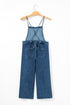 Adjustable Tie Strap Cropped Wide Leg Denim Jumpsuit