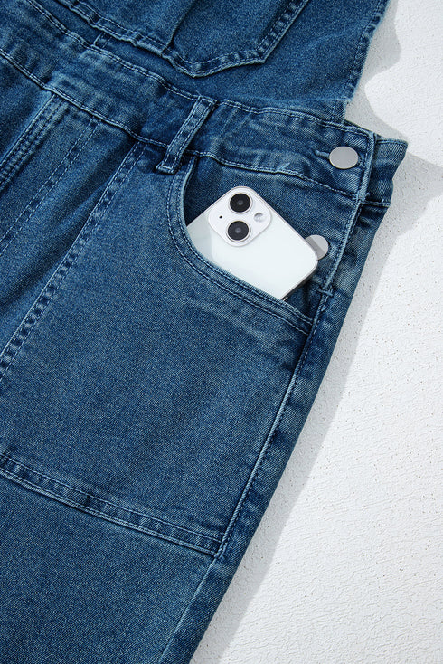 Adjustable Tie Strap Cropped Wide Leg Denim Jumpsuit